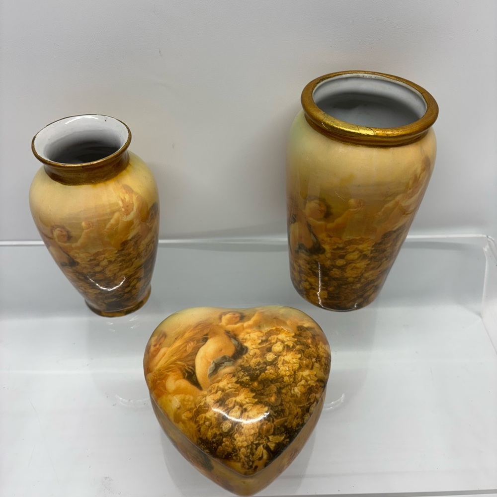GANZ Gold and Brown Artistic Vase Trio